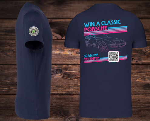RH Specialist Win A Classic Porsche Navy T-Shirt Blue Pink Back RH Specialist Win A Classic Porsche Navy T-Shirt Blue Pink Back